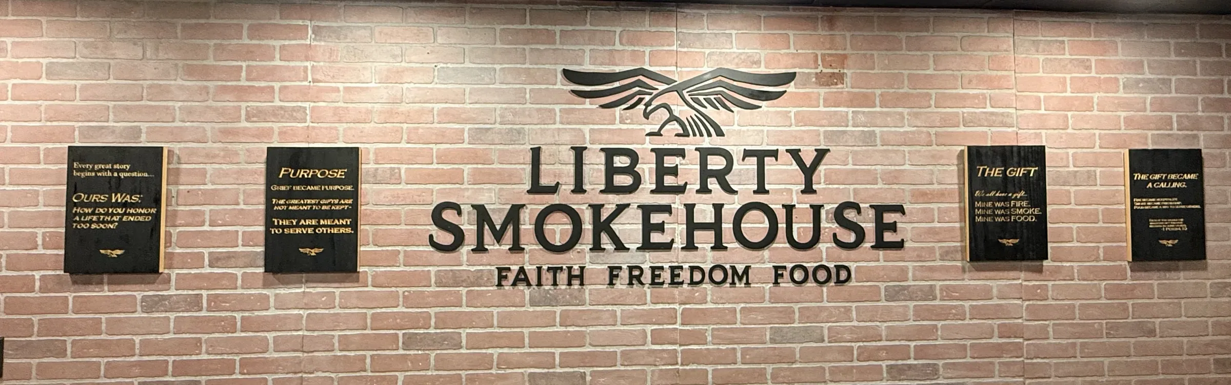 The Liberty Smokehouse feature wall inside the restaurant