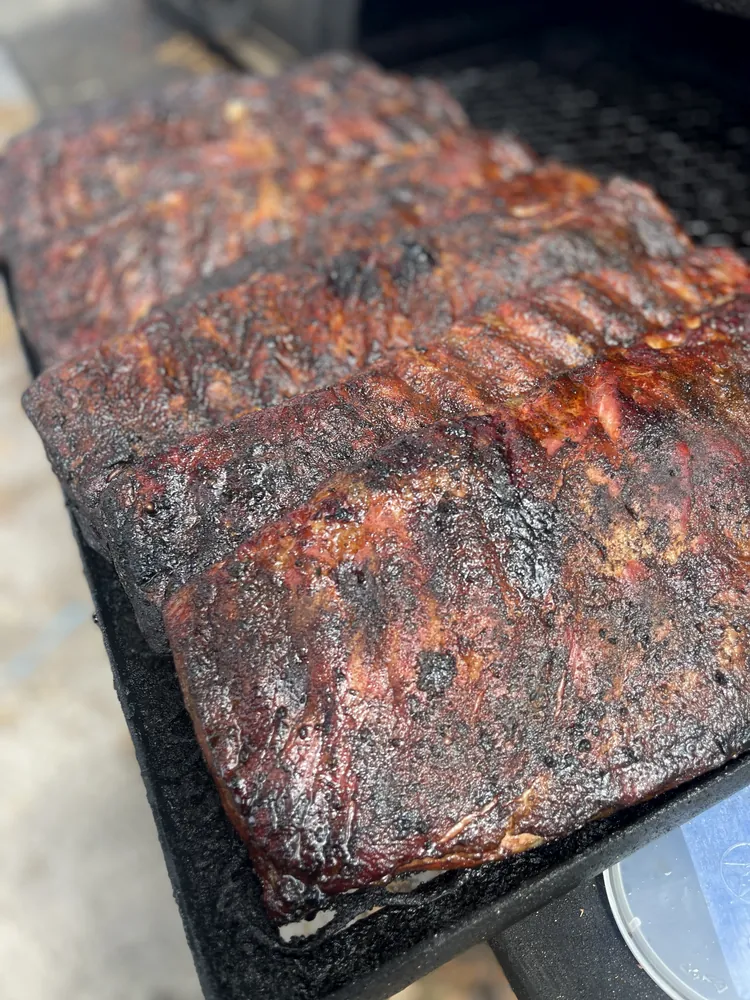 Racks of smoked St. Louis ribs
