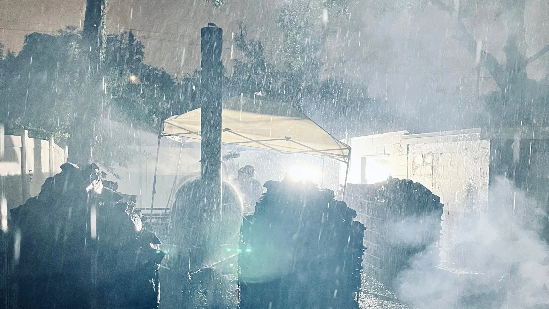 The Liberty crew working the smokers overnight in the rain